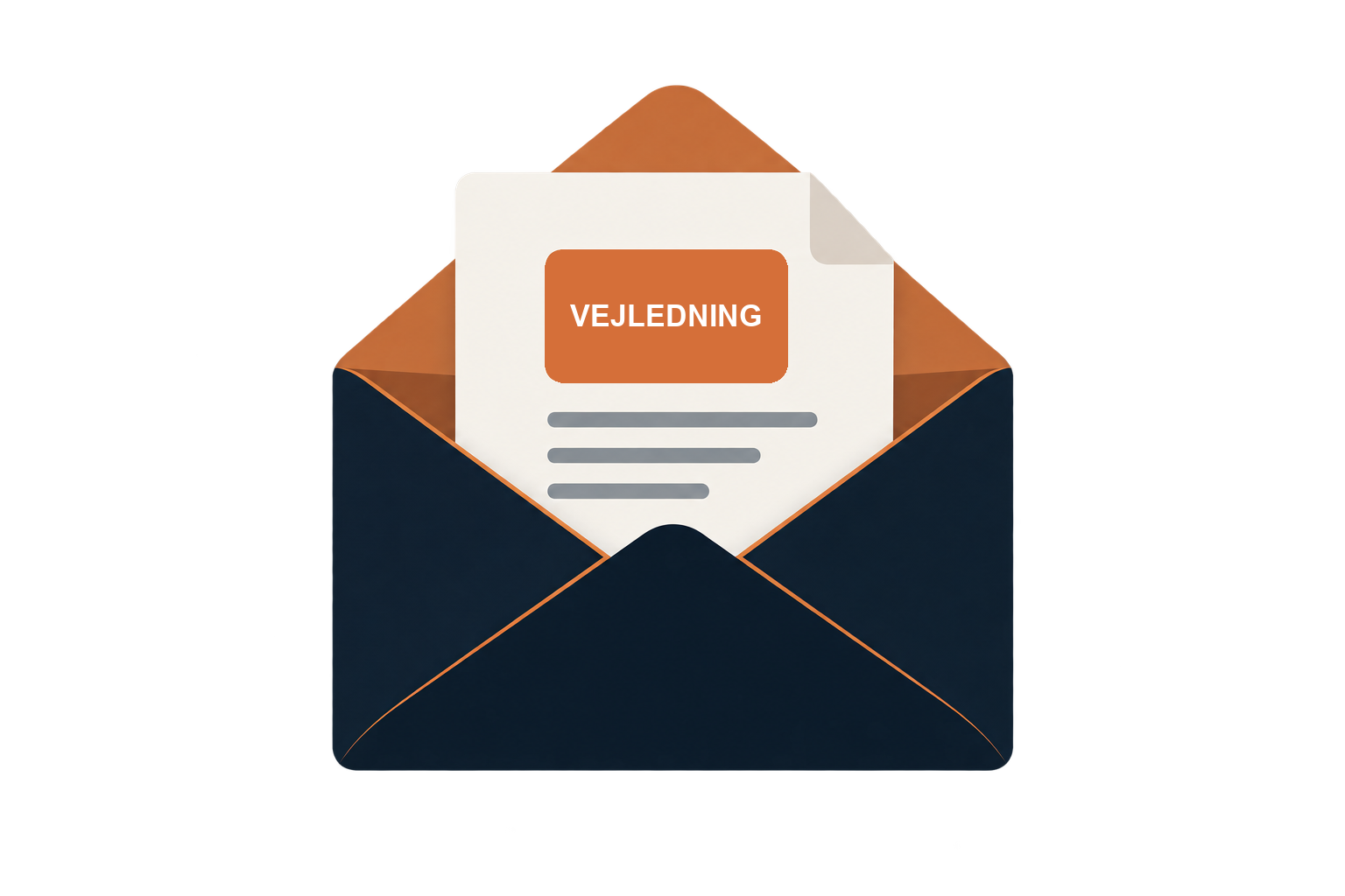 Illustration af en e-mail med en vedhæftet PDF-guide